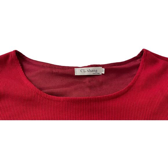 CL. SHANG LONG SLEEVE PULL-OVER ROUND NECK BLOUSE, WOMENS, 4XL, RED, DRESSY, BOW - Picture 2 of 10